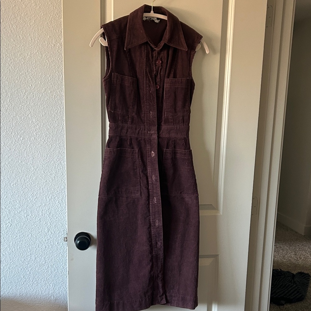 VINTAGE 70’s Sleeveless Brown corduroy Dress